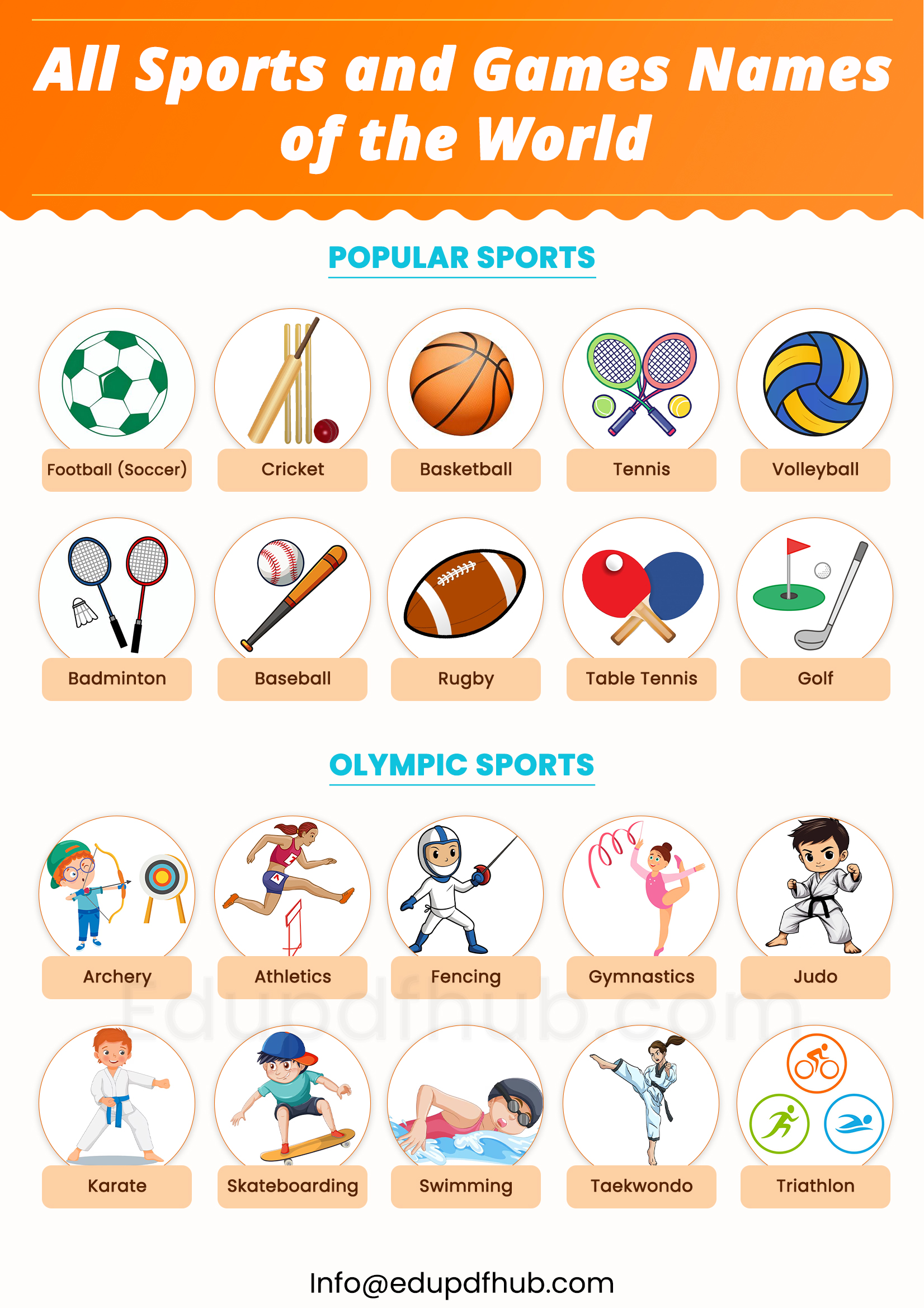 All Sports and Games Names of the World with Pictures Pdf Download